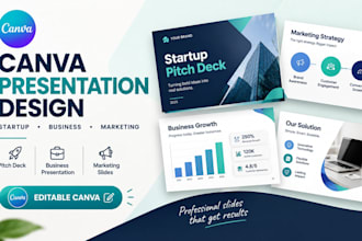canva presentation design for startup, business pitch deck and  marketing slides