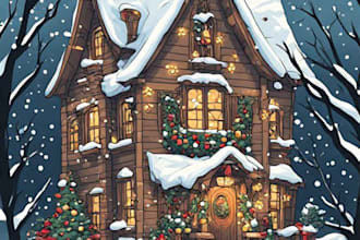 design cozy winter house illustration for christmas