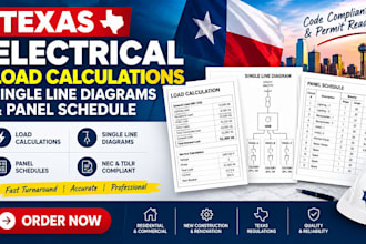 design texas electrical load calculations, single line diagrams, panel schedule