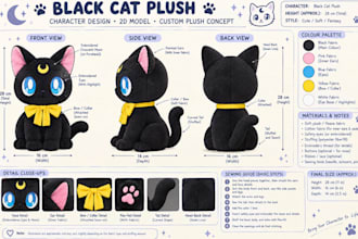 design custom plush toy reference sheet and stuffed animal toy tech pack