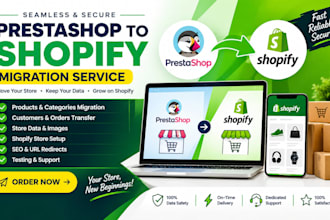 migrate your prestashop website to shopify and  products