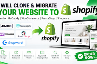 clone jimdo website godaddy woocommerce prestashop shopware to shopify migration