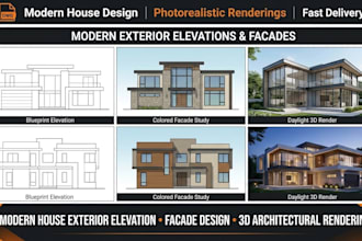 design modern house exterior elevation, facade and 3d architectural rendering
