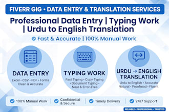 do data entry typing work and urdu to english  translation