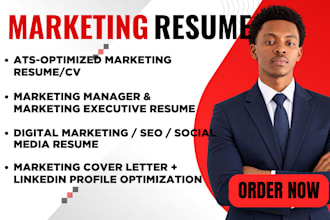 write ats optimized marketing resume and CV