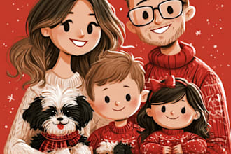 draw a christmas party caricature for friends and family