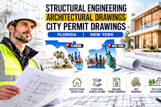 structural design, architectural drawing, city permit in  florida, new york