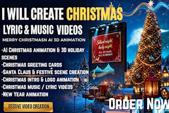 create christmas lyric video, music video or merry christmas ai 3d animation