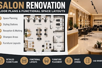 create salon renovation floor plans, functional space layouts