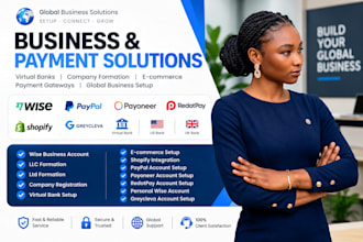 help set up llc ltd shopify paypal payoneer wise and virtual bank account