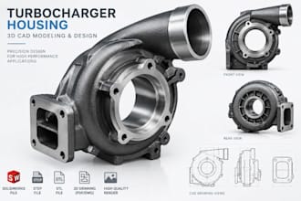 model 3d turbocharger, universal joint, drivetrain, timing gear,brake,solidworks