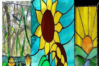 stained glass art illustration for print and book works, window panel, glass art