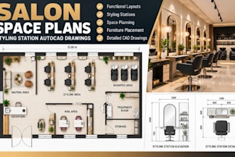 create salon space plans, styling station autocad drawings