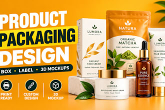 product packaging, box design, label, 3d packaging and professional mockups