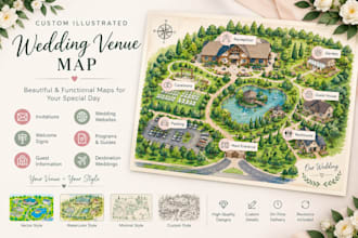 create a watercolor or vector wedding venue map, wedding planning