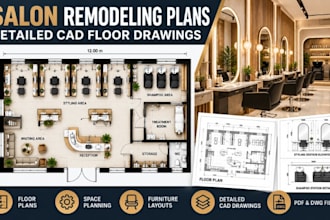 create salon remodeling plans, detailed cad floor drawings