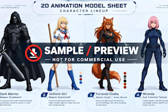 2d character model sheet and character design