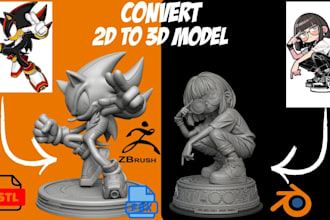 convert 2d to 3d character sculpt action figure toy  character stl for 3d print