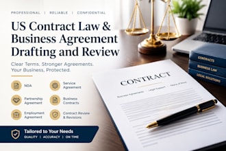 provide US contract law, business agreement drafting and review