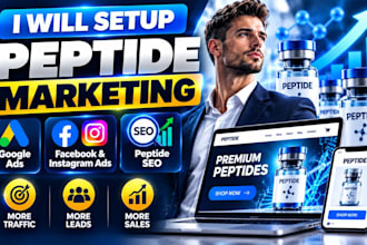setup peptide marketing, peptide SEO, google ads and facebook ads for peptides