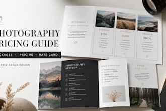 design a photography pricing guide, rate card and videography packages