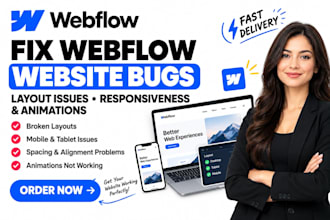 fix webflow website bugs layout issues responsiveness and animation