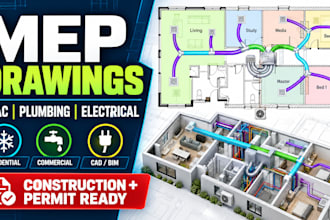 do mep drawing, hvac, plumbing, electrical design construction and permit plans