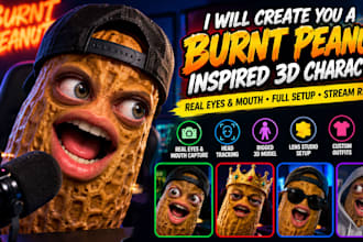 create a burnt peanut inspired 3d character with rigging and lens studio
