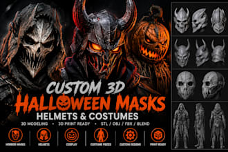 create custom spooky halloween mask costume 3d  helmet sculpt stl 3d printing