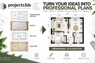 redraw professional 2d floor plans from sketches or PDF