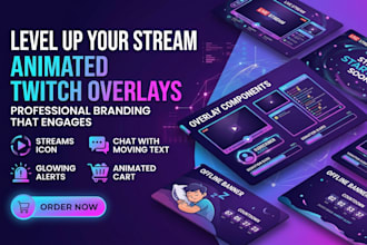 design twitch overlay, stream overlay and animated overlay