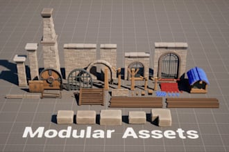 create modular stylized and low poly 3d game assets for unreal engine and unity