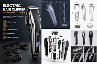 design a professional electric hair clipper in 3d cad