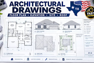 create texas architectural drawings, floor plan, elevations, site and roof plan