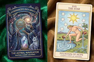 design unique tarot cards, tarot illustration, tarot deck, or oracle cards