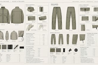 design fashion tech pack and clothing tech pack with technical flats