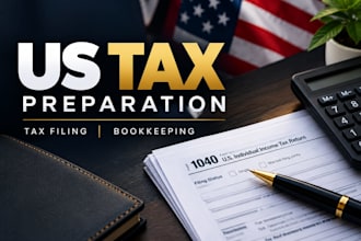 do US tax preparation, tax filing, bookkeeping, 1040 and business taxes