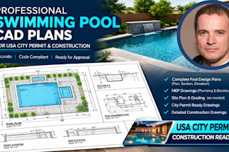 design swimming pool cad plans for USA city permit and construction