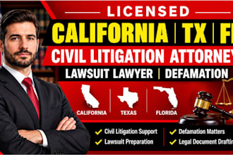 licensed california tx fl civil litigation attorney lawsuit lawyer defamation