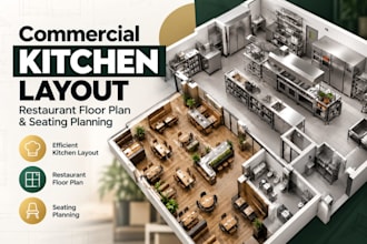 design commercial kitchen layout with restaurant floor plan and seating planning