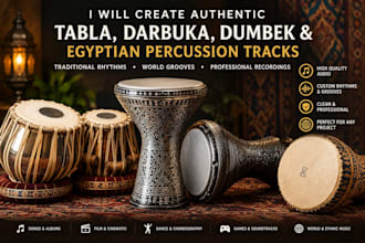 create authentic tabla, darbuka, dumbek, and egyptian percussion tracks