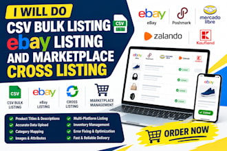 do CSV bulk listing, ebay listing and marketplace cross listing