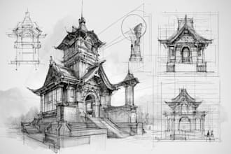 digitally sketch architecture and interior illustration