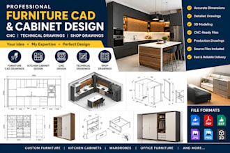 create furniture cad, kitchen cabinet, cnc, technical and shop drawings,