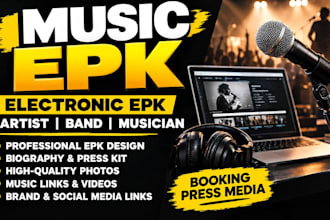 design a professional epk, electronic press kit, media kit and one sheet