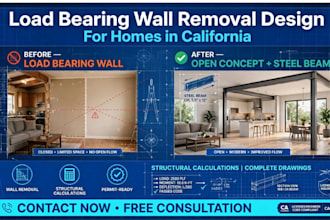 provide load bearing wall removal design in california structural calculations