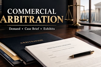 draft commercial arbitration demand, case brief, and exhibit summaries