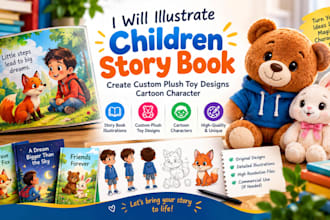 illustrate children story book create custom plush toy designs cartoon character