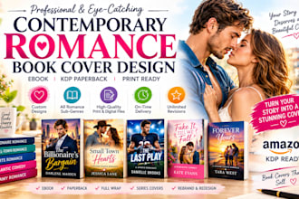 design contemporary romance book cover, ebook cover, KDP paperback