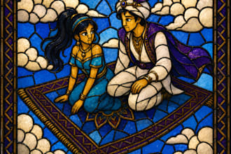 create stunning stained glass art, stained glass window, glass illustration